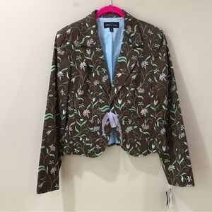 Isabel & Nina Blazer Jacket Women 12 Brown Floral Embroidered Vtg Cotton NWT